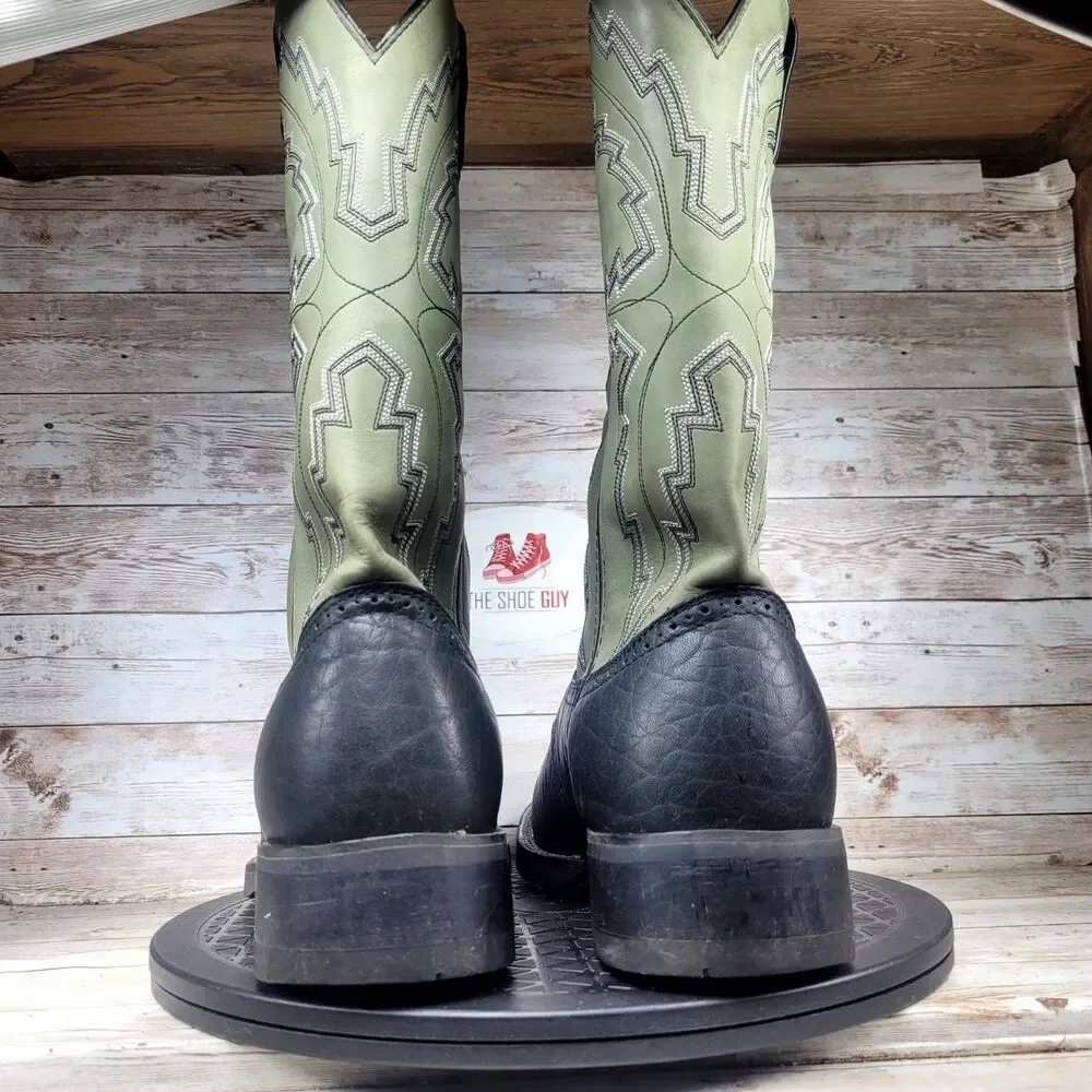Durango Cowboy Western Boots Men's Size 8 Black Green Leather Round Toe Outdoor